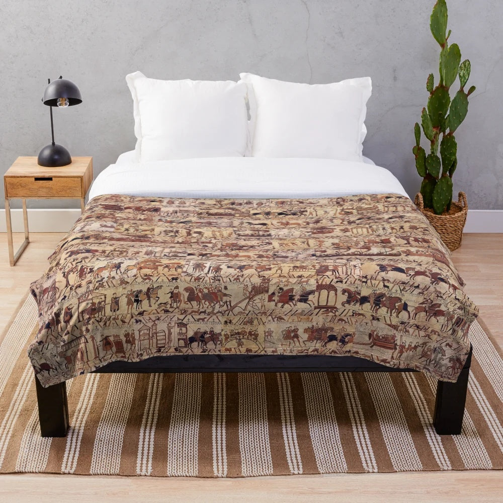 Bayeux Tapestry Plush Blanket featuring medieval art and Norman conquest