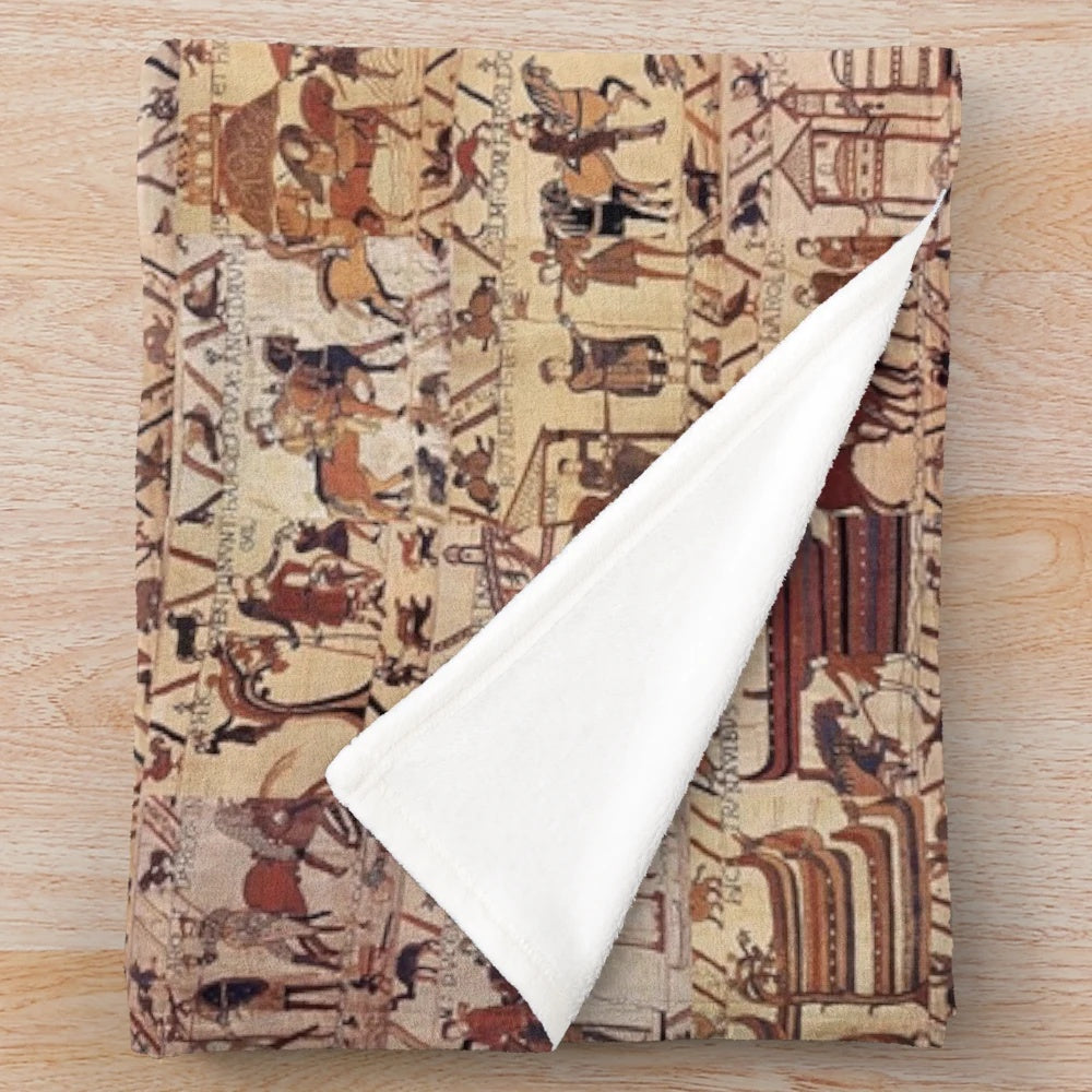 Bayeux Tapestry Plush Blanket featuring medieval art and Norman conquest
