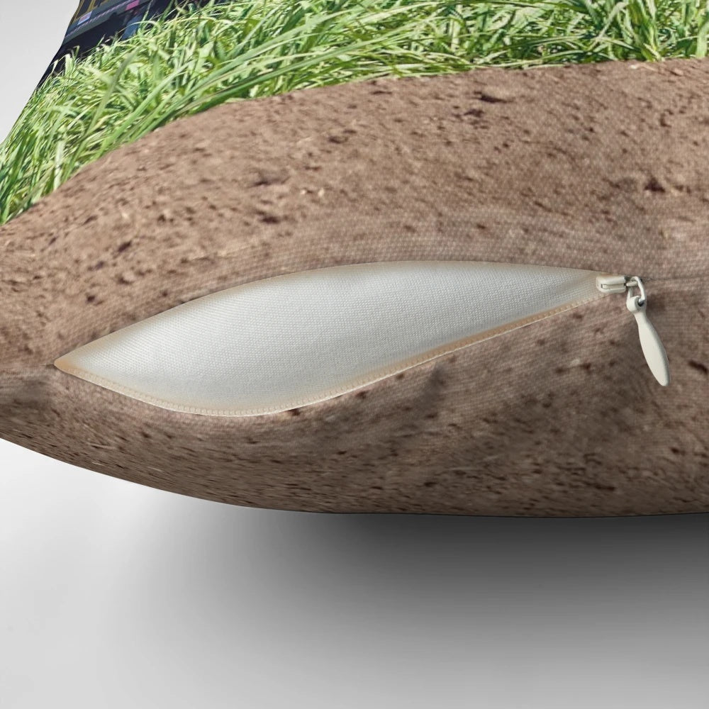 A cozy pillow featuring a cane train design, perfect for capturing the essence of Ayr, North Queensland.