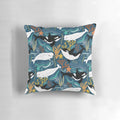 Soft, plush pillow featuring a beautiful illustration of whales swimming in the ocean