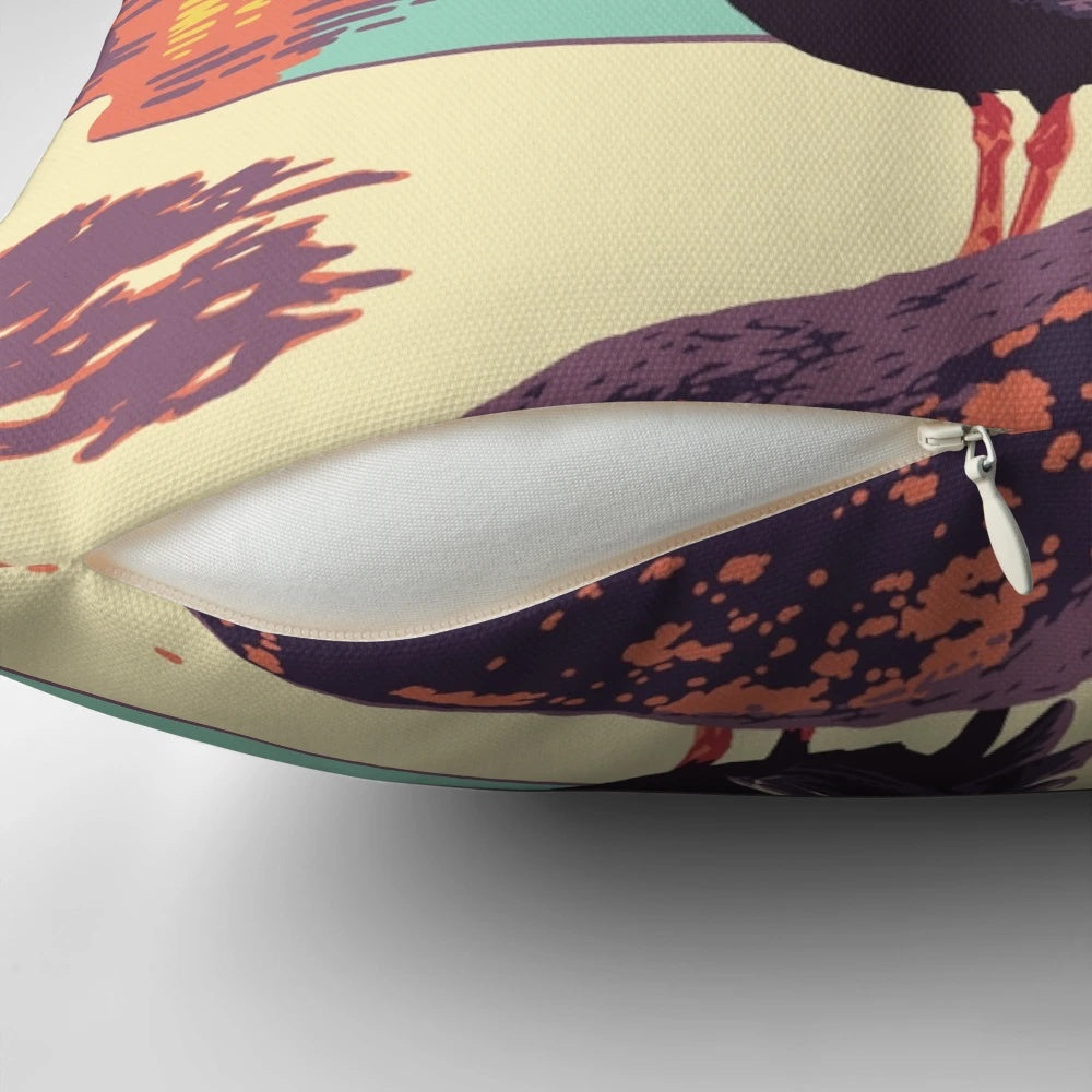 Vintage-style decorative pillow featuring a scenic image of Cathedral Cove, New Zealand
