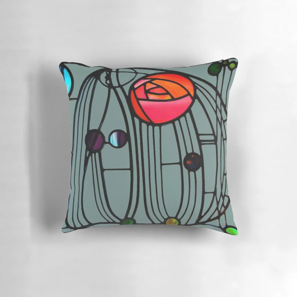 Pillow featuring Charles Rennie Mackintosh's iconic 'Roses and Teardrops' design