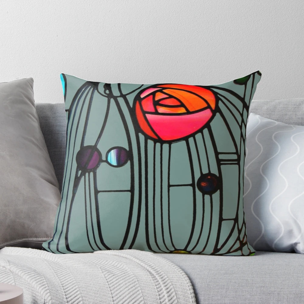 Pillow featuring Charles Rennie Mackintosh's iconic 'Roses and Teardrops' design