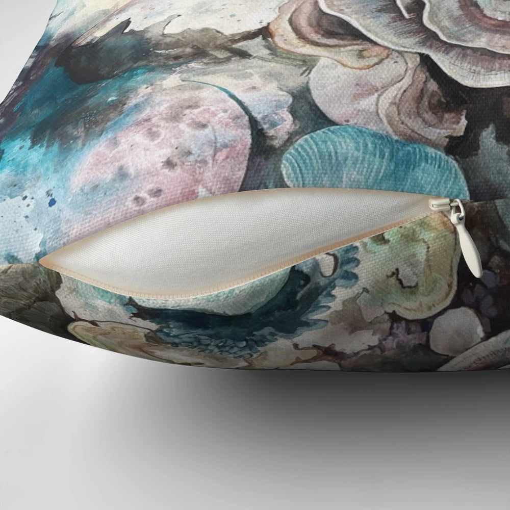 Parrotfish Pillow featuring vibrant marine life and coral reef scenery