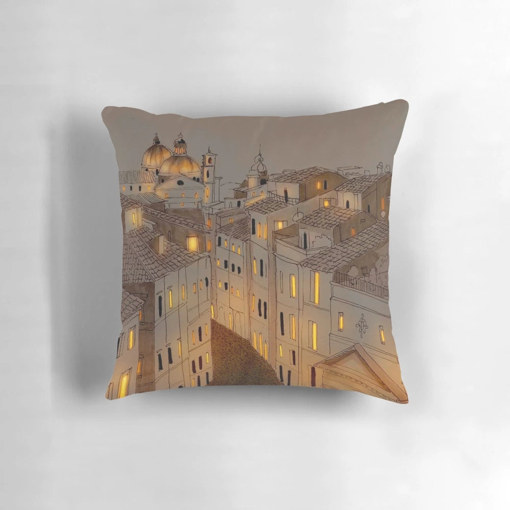 Pillow with Breathtaking View of Rome at Night Skyline