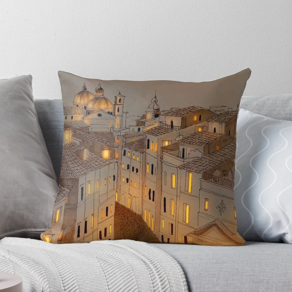 Pillow with Breathtaking View of Rome at Night Skyline
