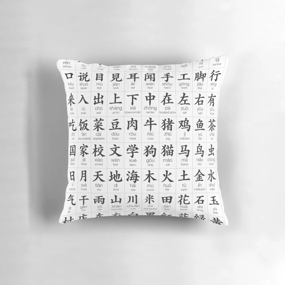Decorative pillow featuring the 100 most common Chinese characters