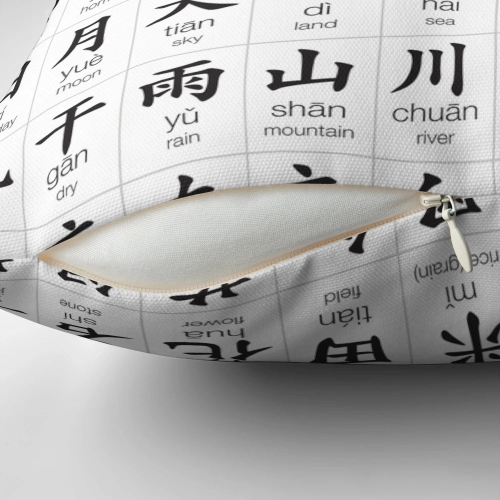 Decorative pillow featuring the 100 most common Chinese characters