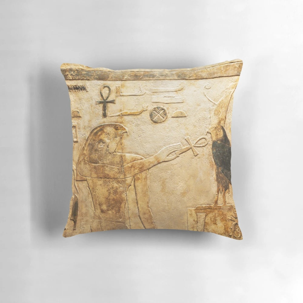 Horus Ancient Egyptian Relief Pillow with Intricate Carvings