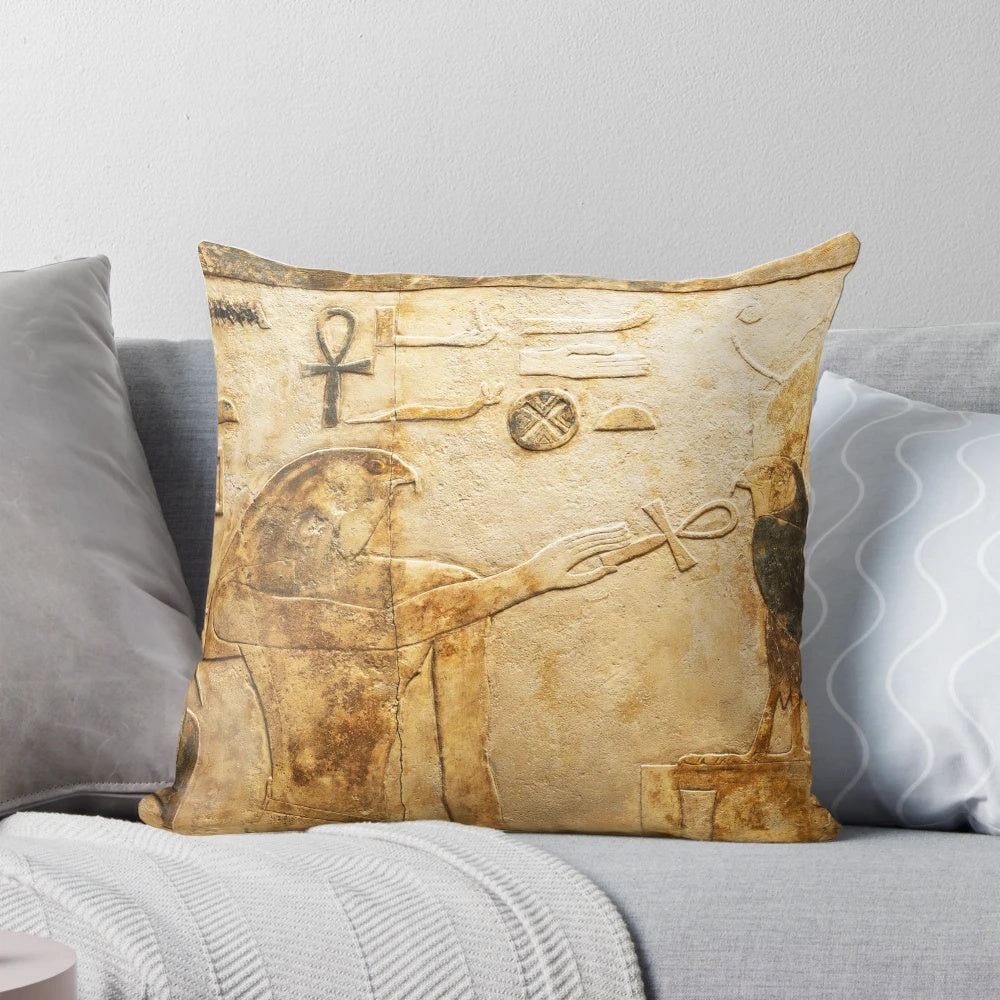 Horus Ancient Egyptian Relief Pillow with Intricate Carvings