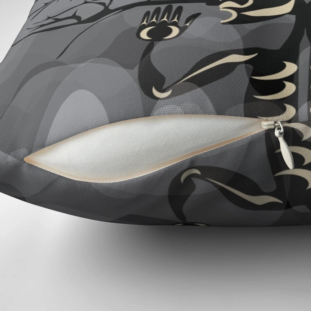 The S,ḴELÁLṈEW̱ Pillow, featuring a stunning Coast Salish tree and moon design