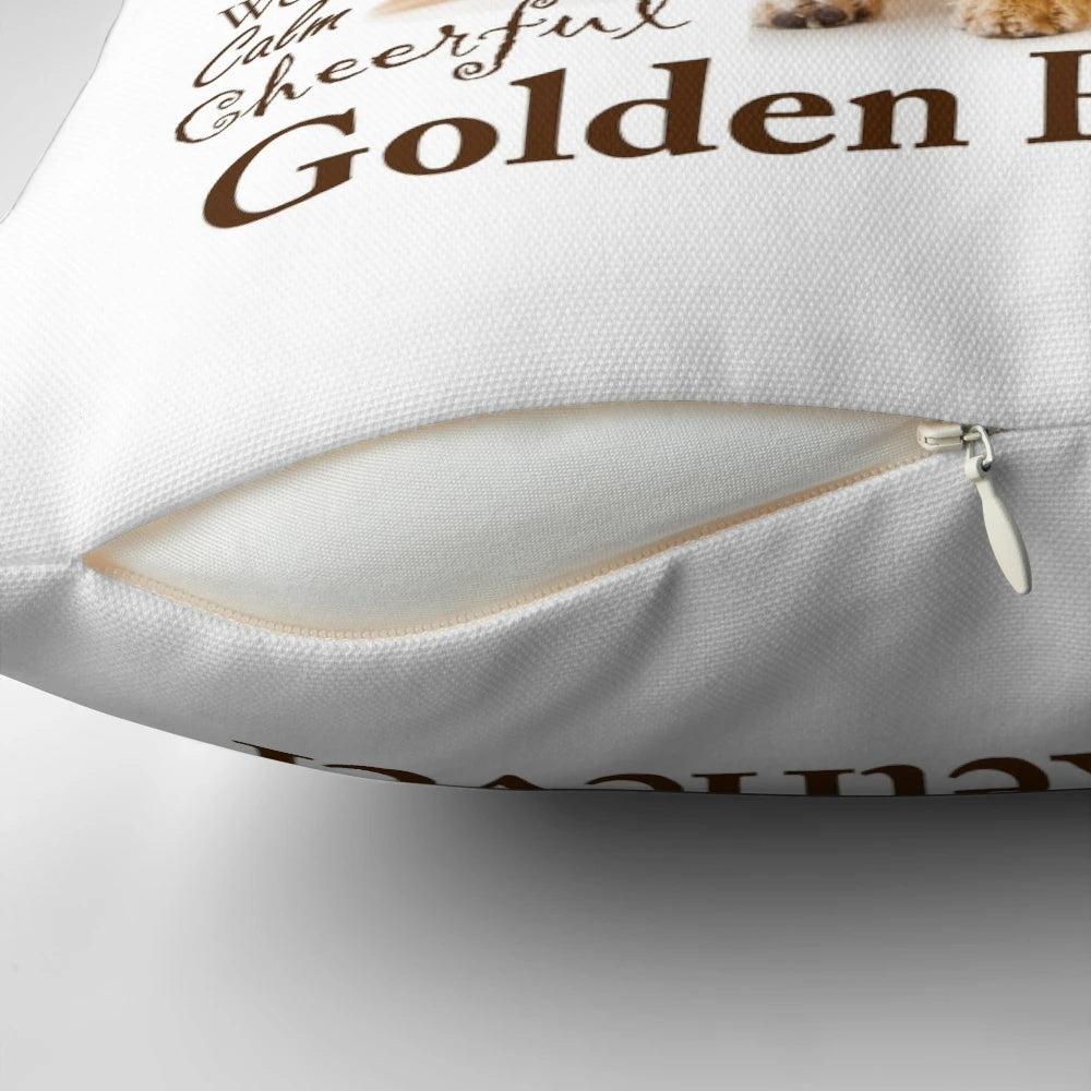Soft, comfortable pillow with a design featuring the iconic golden retriever breed and its unique personality traits.