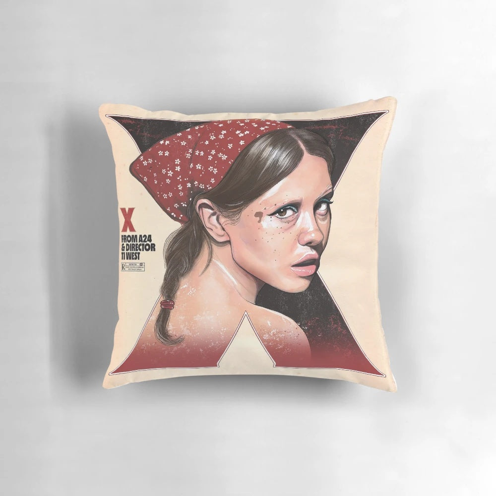 Soft and stylish "X Pearl. #3 Pillow" inspired by the 2022 horror film "Pearl