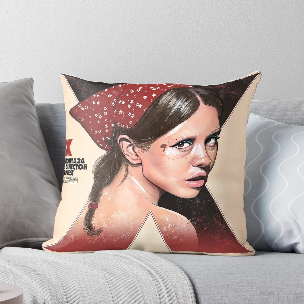 Soft and stylish "X Pearl. #3 Pillow" inspired by the 2022 horror film "Pearl