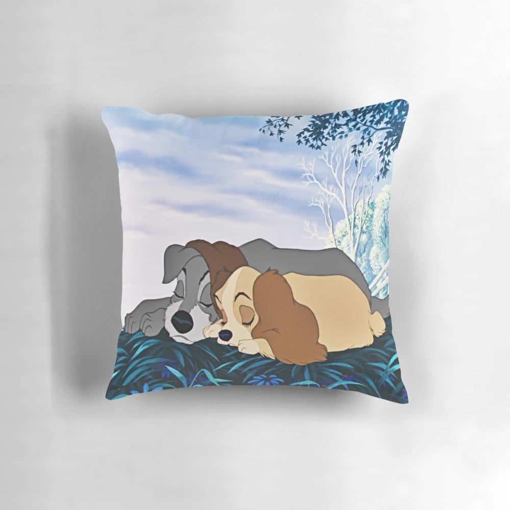 Colorful and whimsical Lady and the Tramp-themed pillow