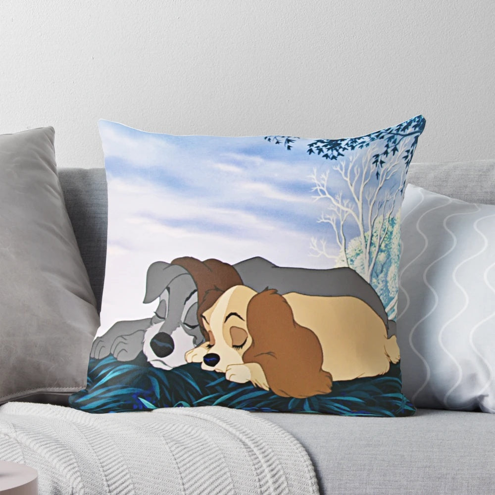 Colorful and whimsical Lady and the Tramp-themed pillow