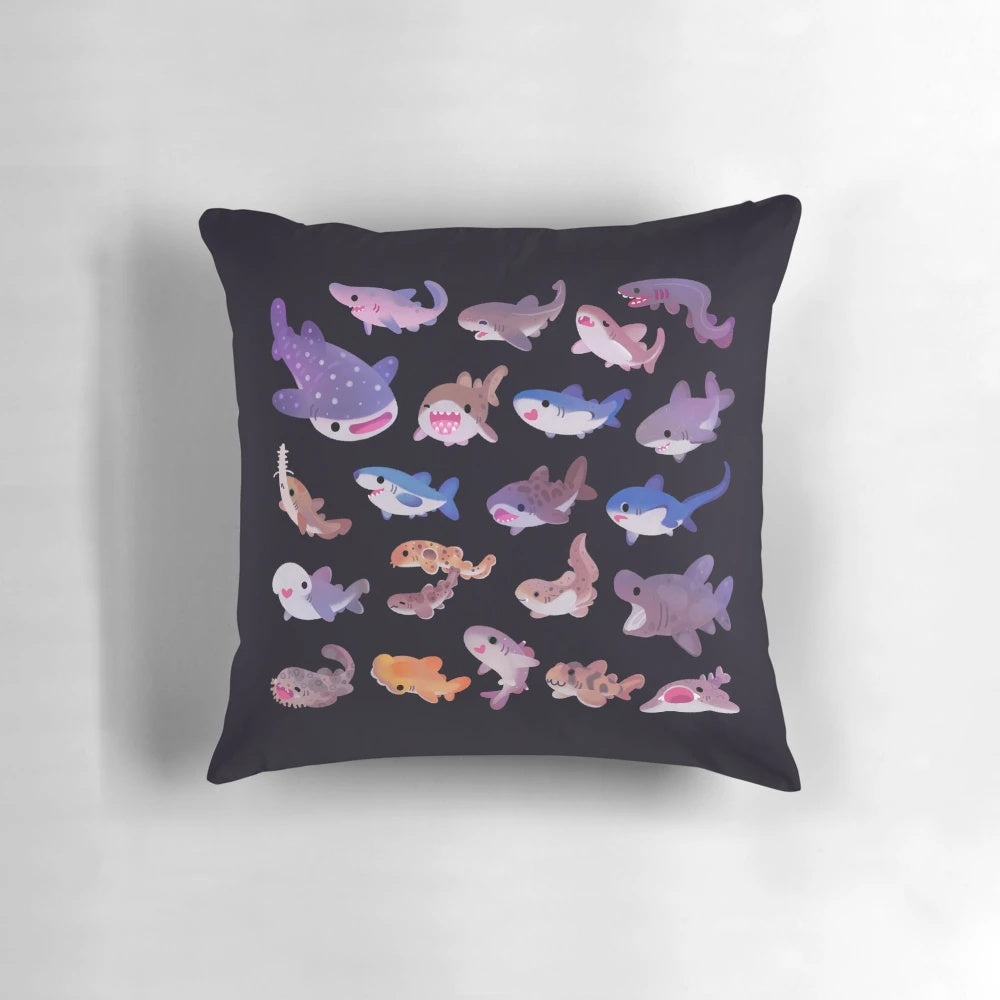 A cozy pillow featuring a vibrant shark design, perfect for ocean lovers.