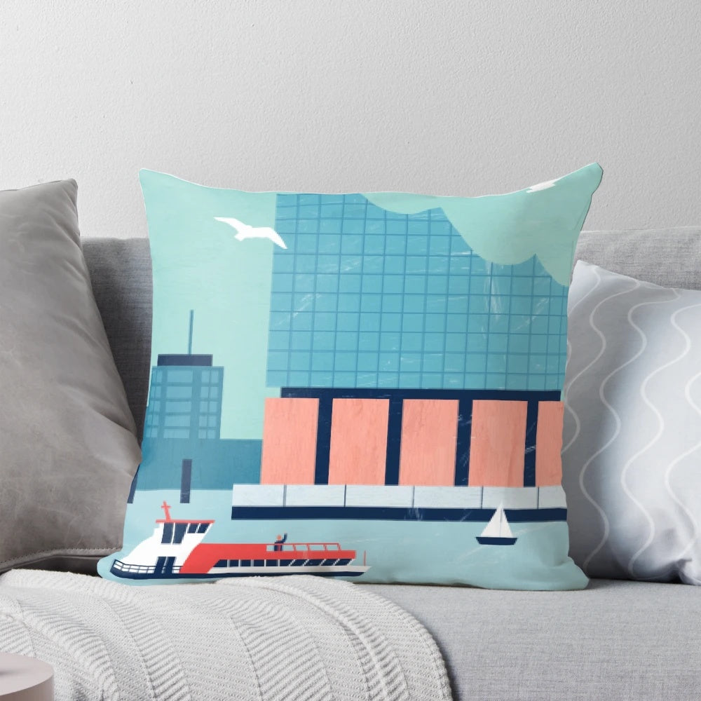 Elbphilharmonie Concert Hall in Hamburg, Germany Depicted on a Vibrant Travel Poster Pillow