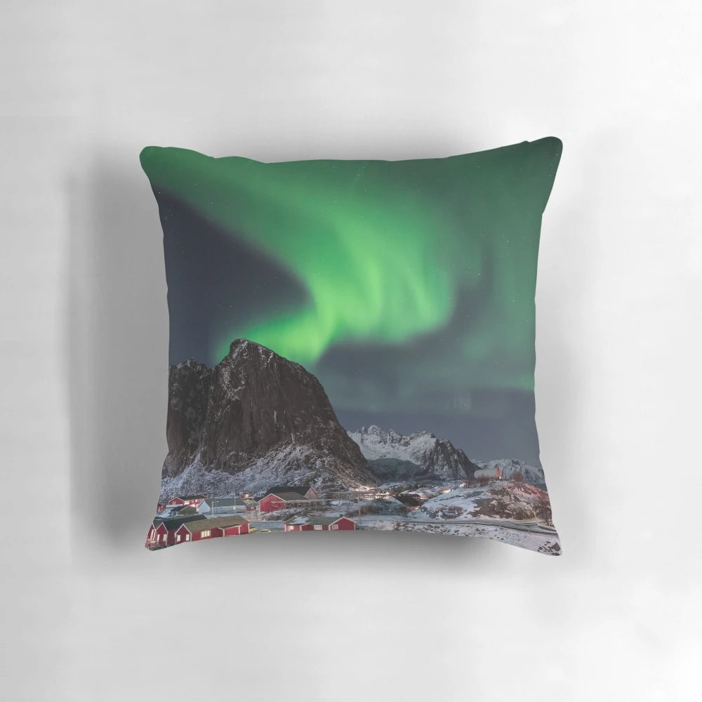 The Magic of the Night Pillow featuring the breathtaking Lofoten Islands and the Aurora Borealis