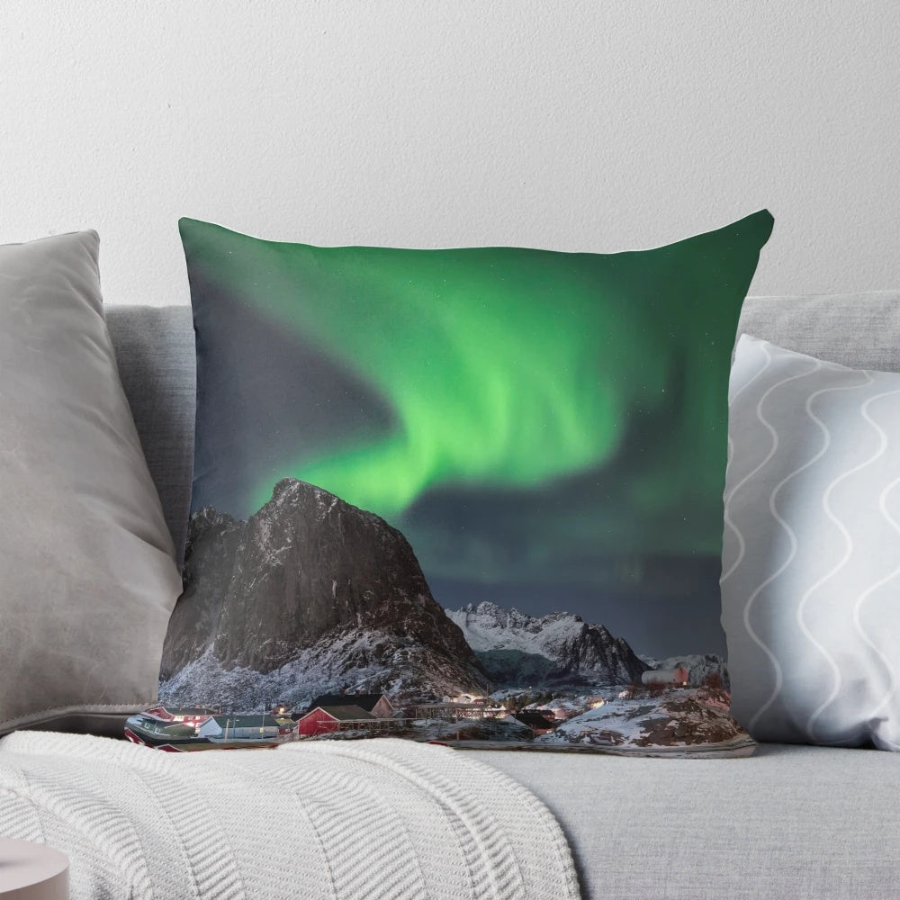 The Magic of the Night Pillow featuring the breathtaking Lofoten Islands and the Aurora Borealis