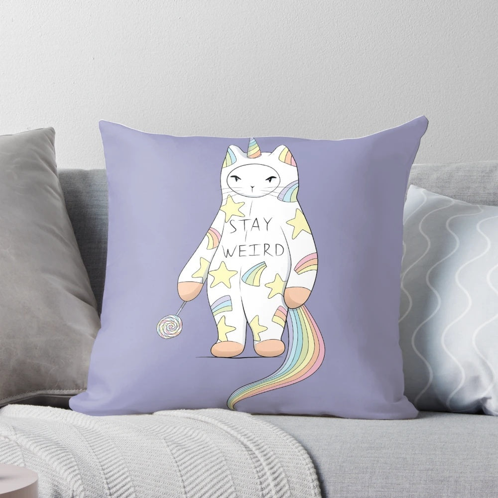 A whimsical portrait of a cat with a unicorn horn, capturing the essence of the "stay weird" lifestyle.