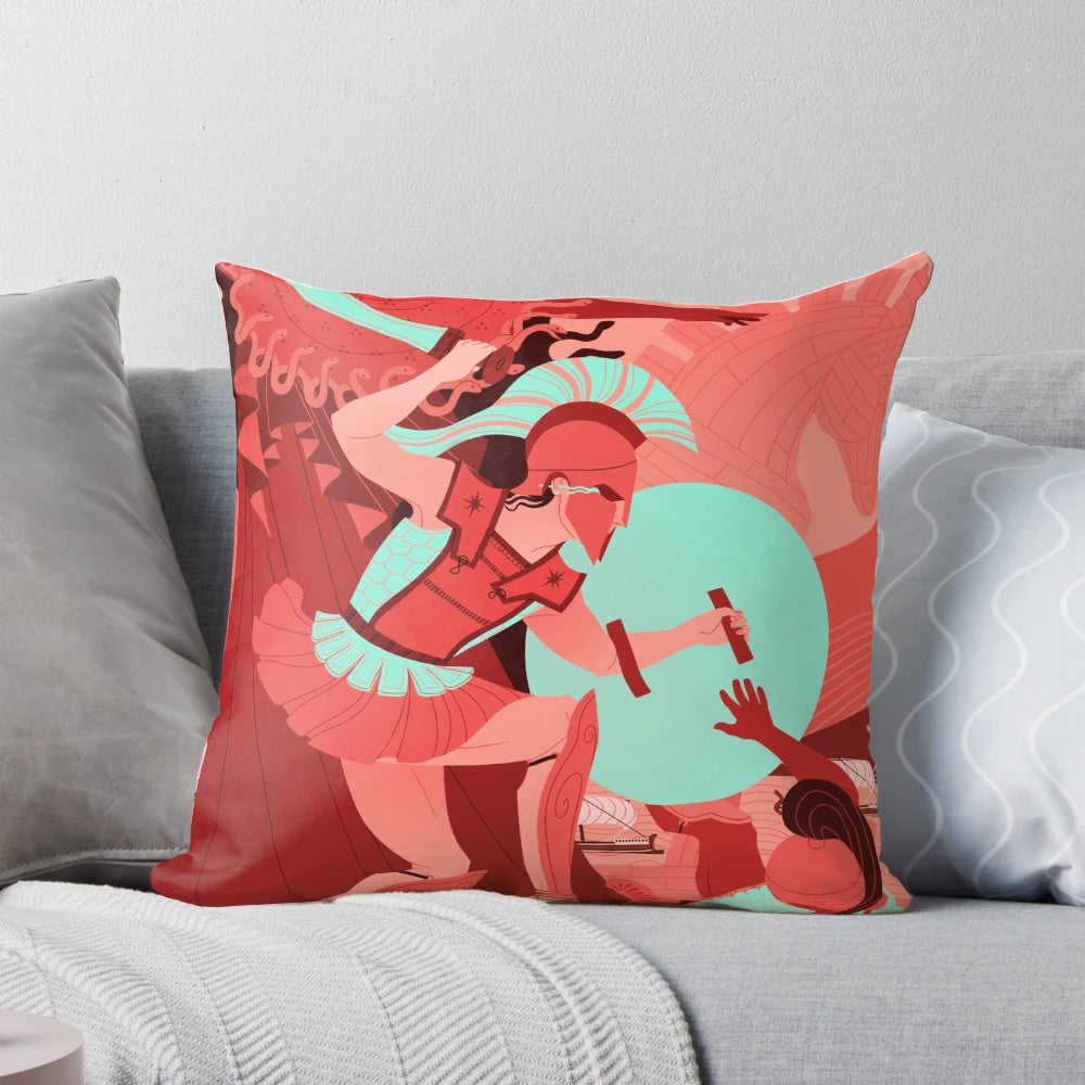 Iliad pillow featuring iconic characters and scenes from Homer's legendary epic