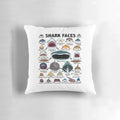 Soft, plush pillow featuring a vibrant shark face and heart design, perfect for shark lovers.