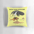 Soft, high-quality pillow with an illustration of various anteater species, including the giant anteater, pygmy anteater, and tamandua.