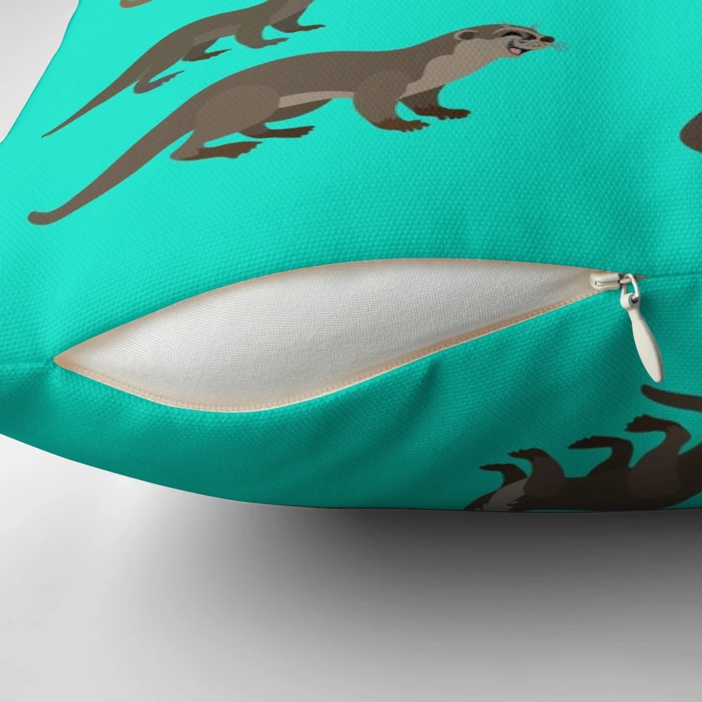 Soft and cozy "Know Your Otters" throw pillow with various otter species depicted