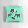 Colorful "Know Your Tapirs" pillow featuring different species of tapirs