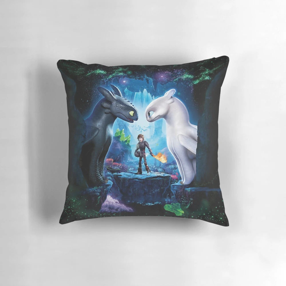 Oil textured pillow featuring Toothless and Hiccup from the movie "How to Train Your Dragon: The Hidden World