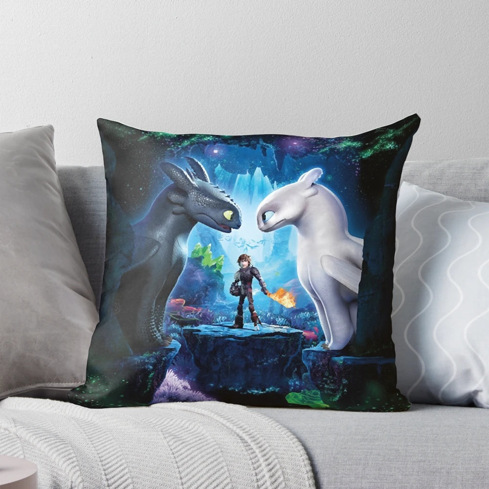 Oil textured pillow featuring Toothless and Hiccup from the movie "How to Train Your Dragon: The Hidden World