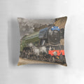 The iconic green steam locomotive, the Flying Scotsman, a famous British train known for its speed and record-breaking achievements.