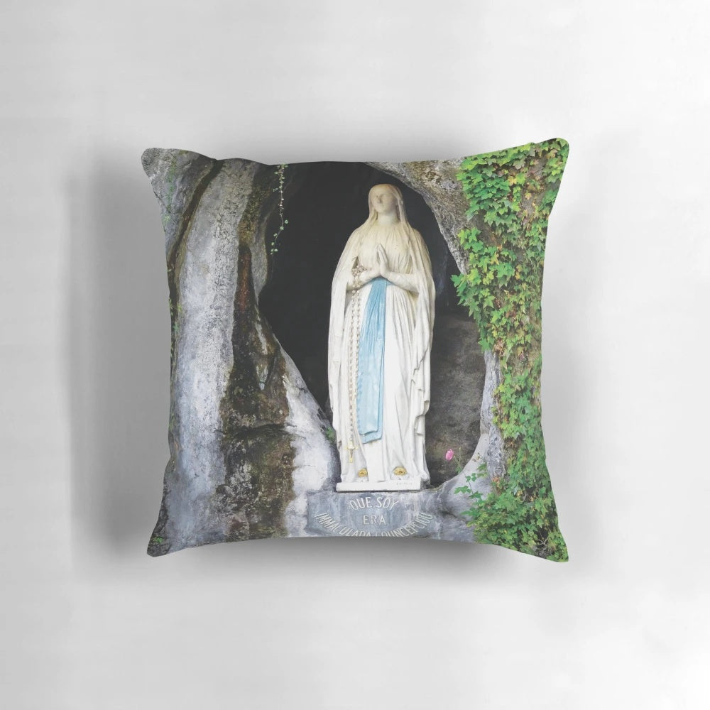 Our Lady of Lourdes Pillow featuring religious imagery and symbols