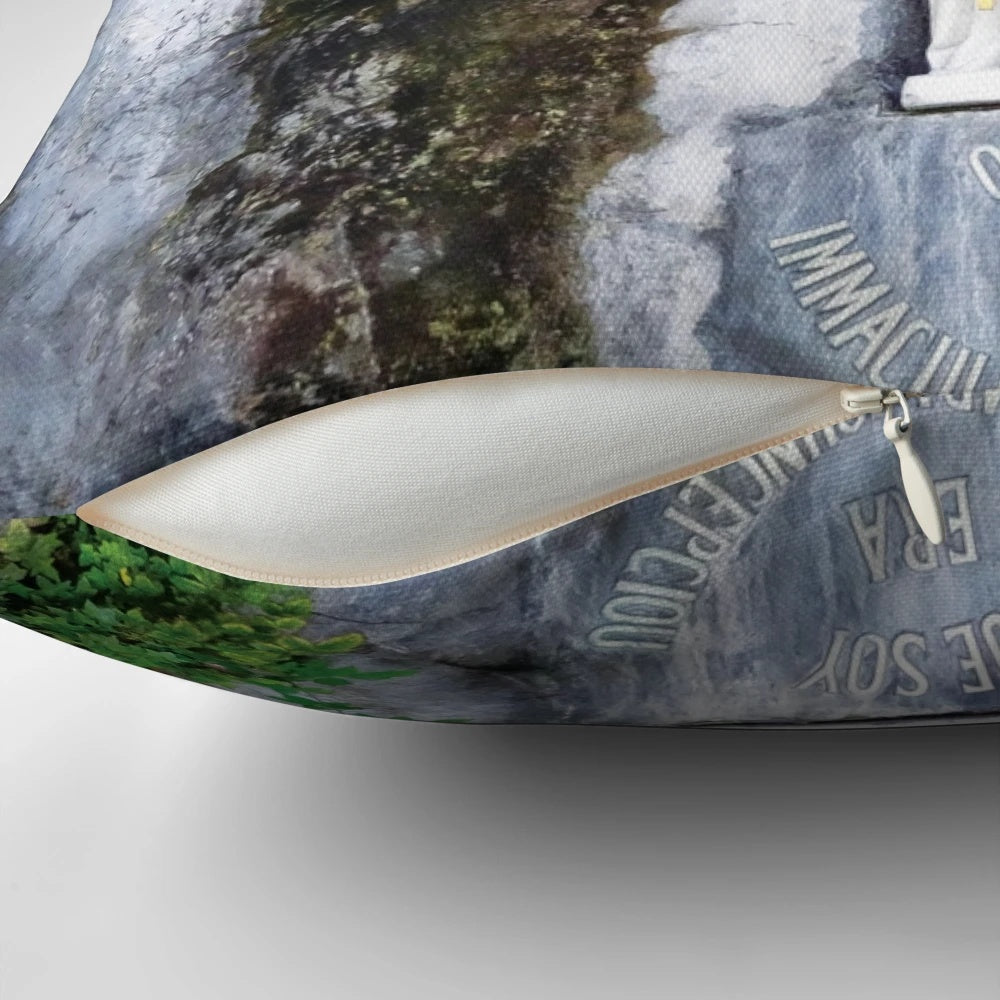 Our Lady of Lourdes Pillow featuring religious imagery and symbols