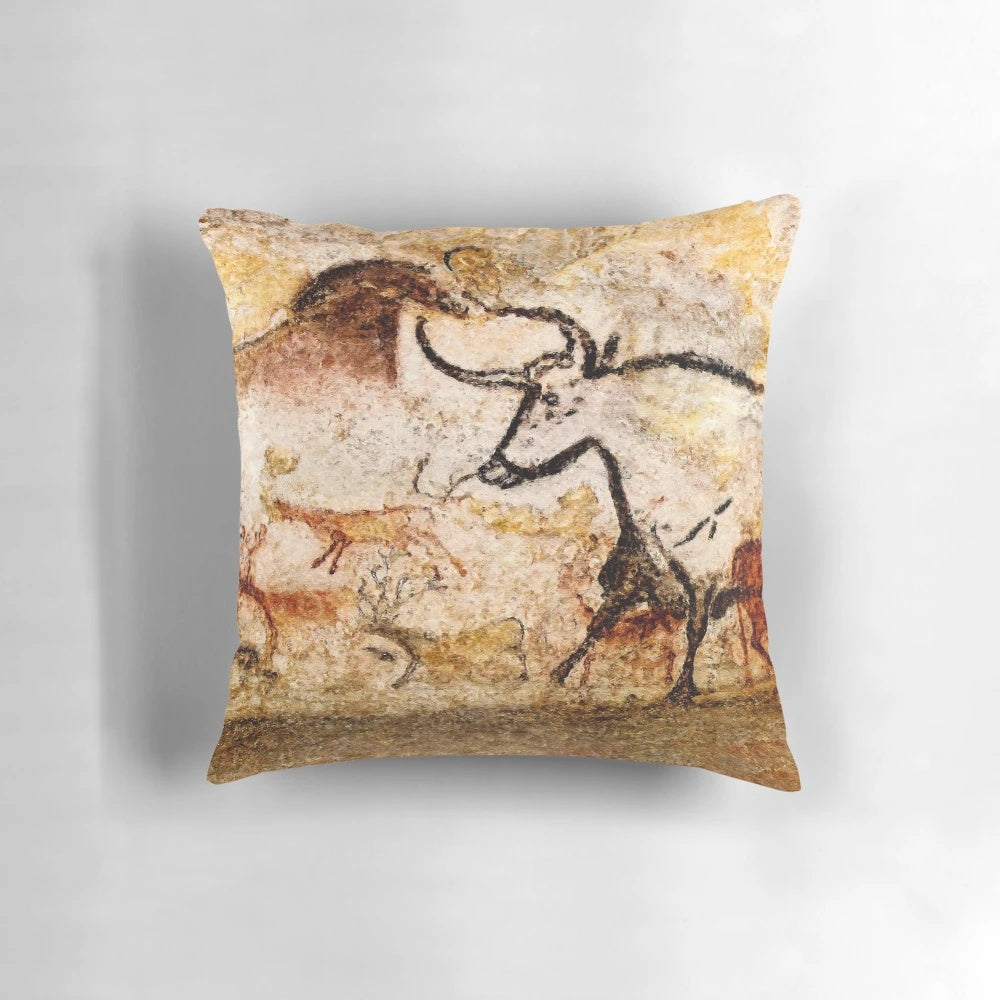 Lascaux Hall of the Bulls Aurochs Pillow showcasing stunning prehistoric cave art