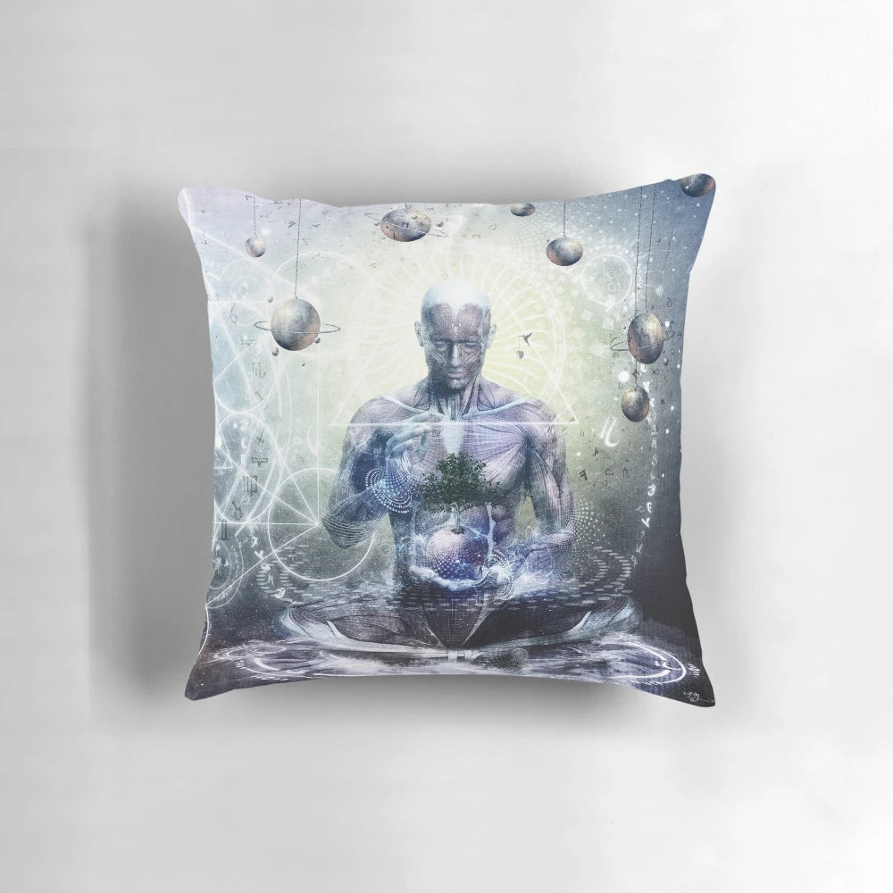 Spiritual and visionary pillow art featuring zodiac symbols, dreamscapes, and cosmic imagery.