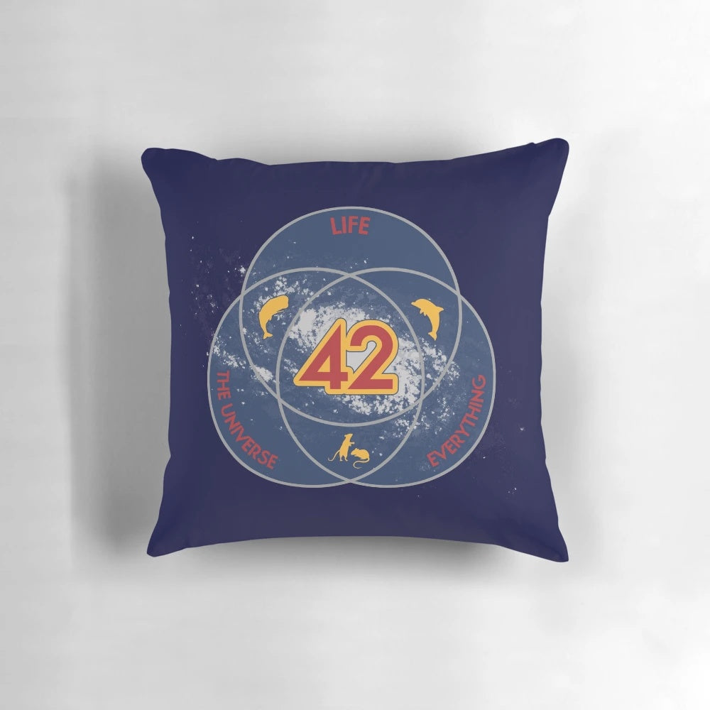 Pillow featuring a Venn diagram with the answer to life, the universe, and everything - 42