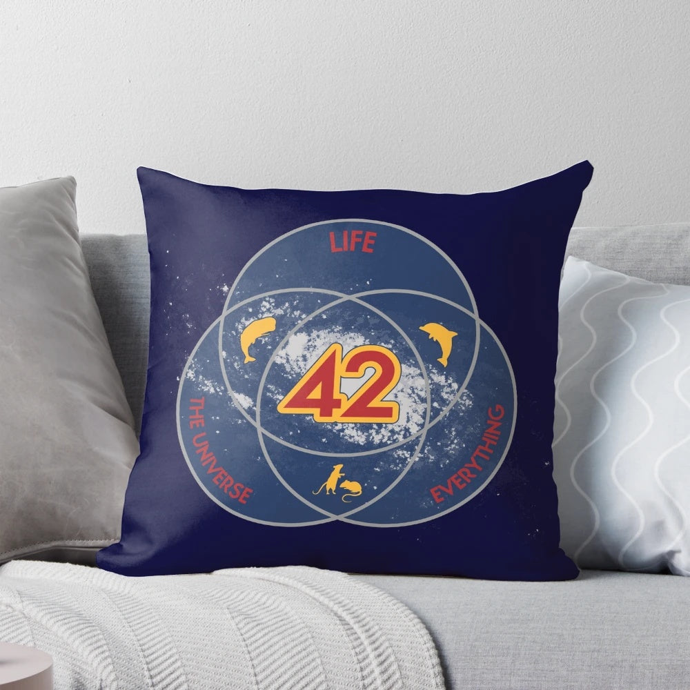 Pillow featuring a Venn diagram with the answer to life, the universe, and everything - 42