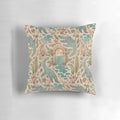 Artistic pillow featuring a plesiosaur-like sea monster swimming in a surreal, underwater landscape with ancient ruins and architecture.