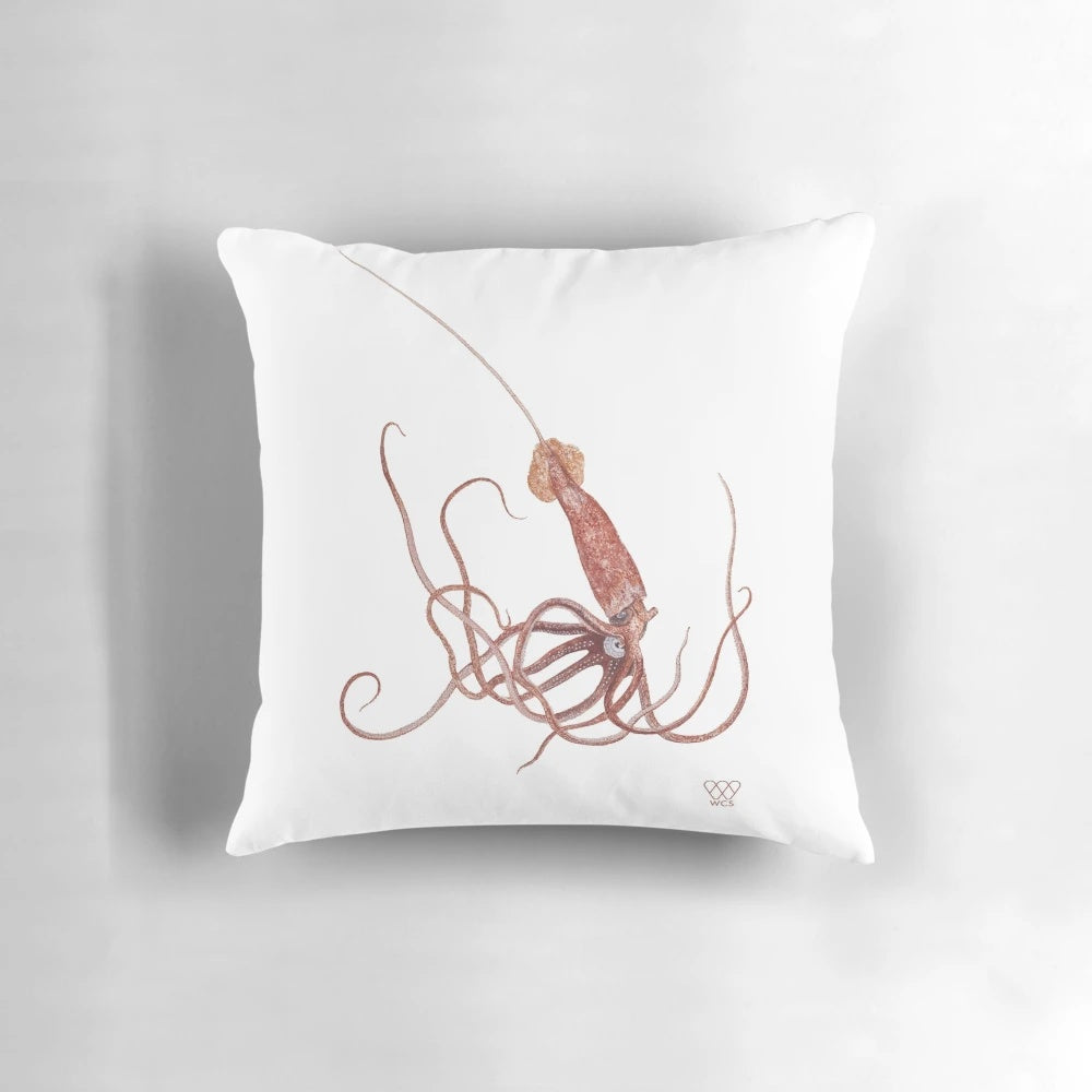Long-spined giant squid plush pillow featuring a deep sea creature from the WCS archives