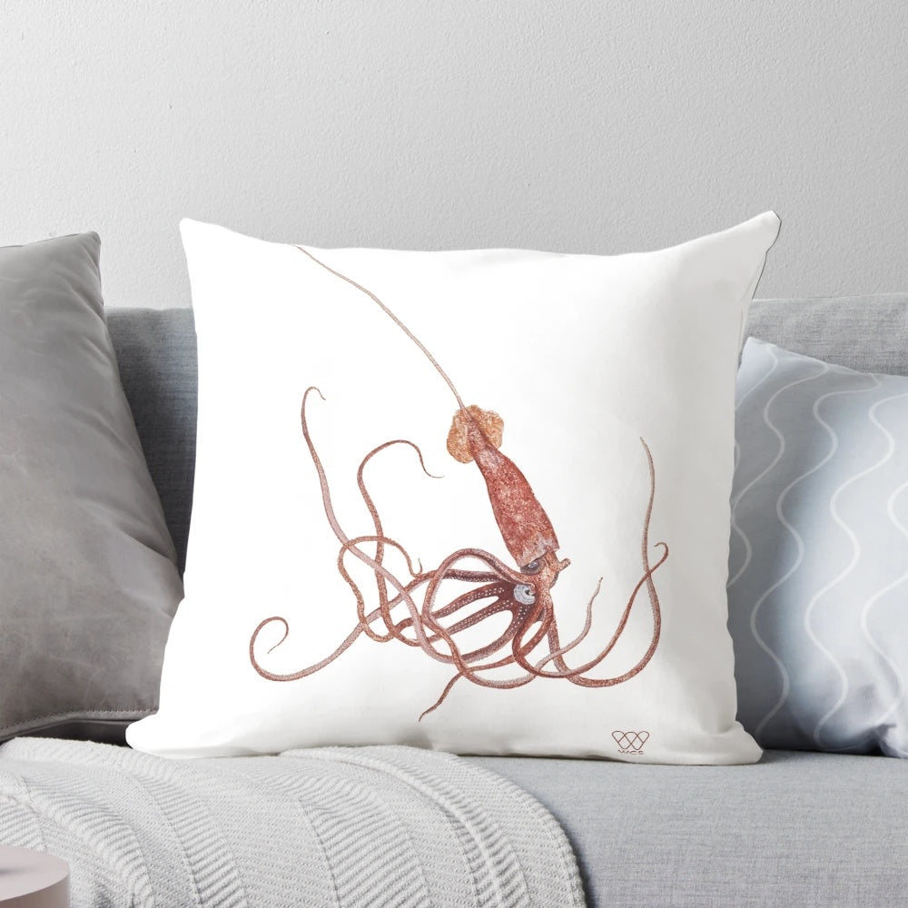 Long-spined giant squid plush pillow featuring a deep sea creature from the WCS archives