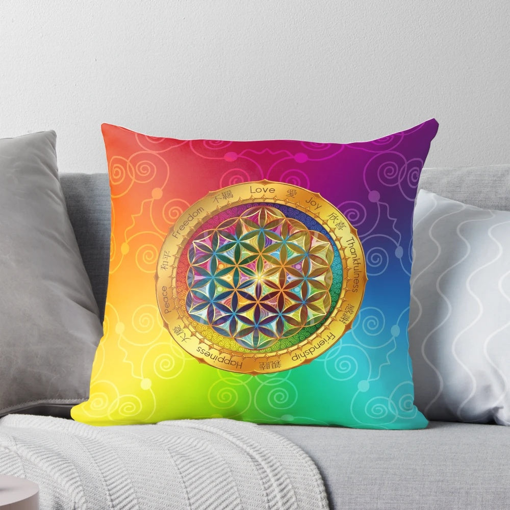 Flower of Life Pillow featuring sacred geometry and spiritual symbolism