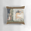 Percival's Vision of the Angels and Saint Graal, a captivating Pillow featuring medieval knights, white lilies, and angelic wings.