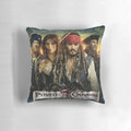 A black and white pillow featuring a pirate ship and the text "PIRATES