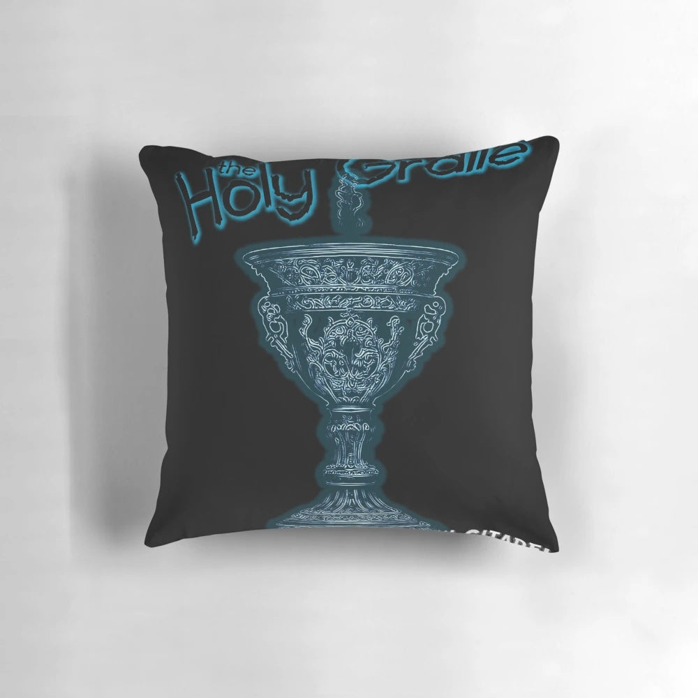 Close-up of the Holy Grail Pillow, a soft and luxurious religious decor item