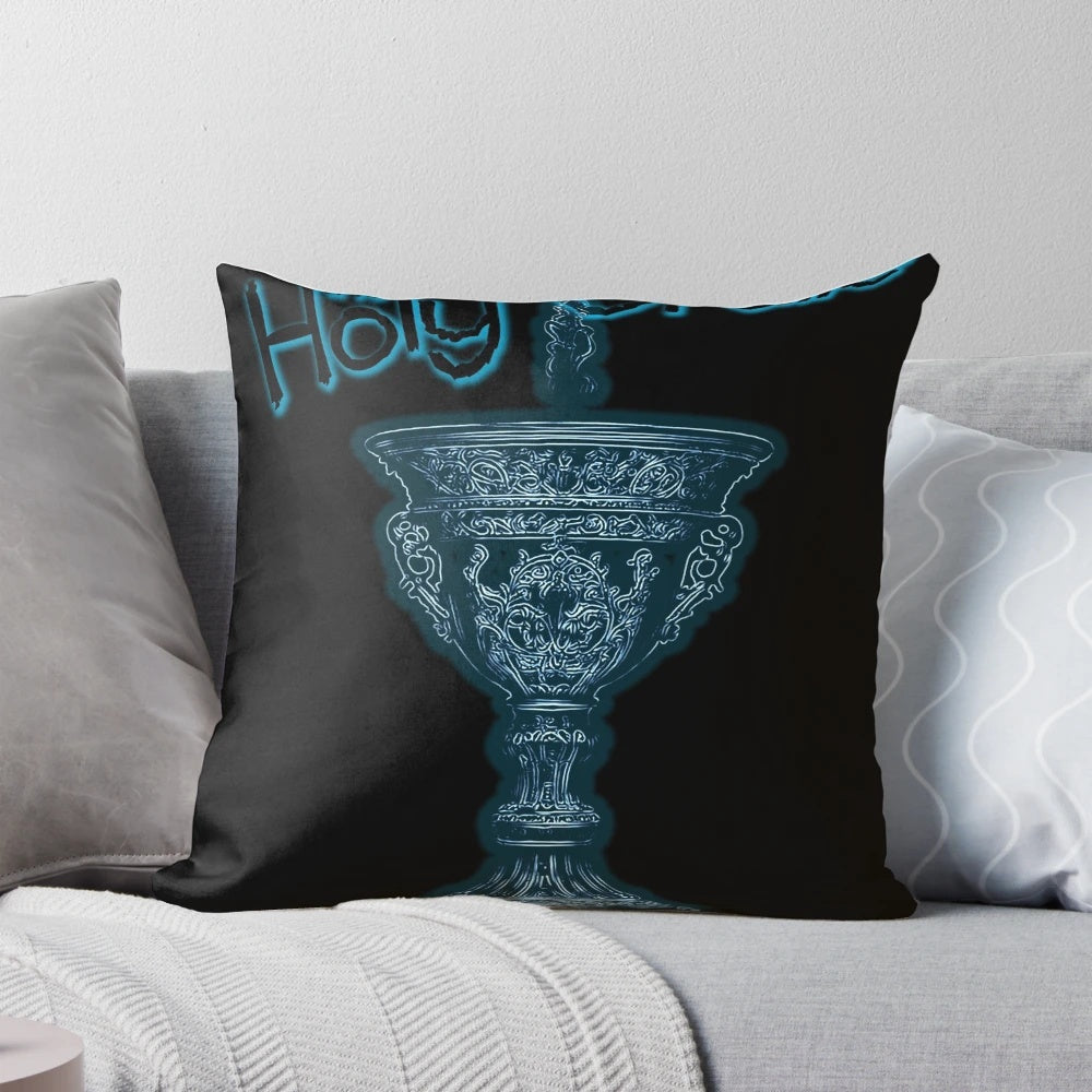Close-up of the Holy Grail Pillow, a soft and luxurious religious decor item