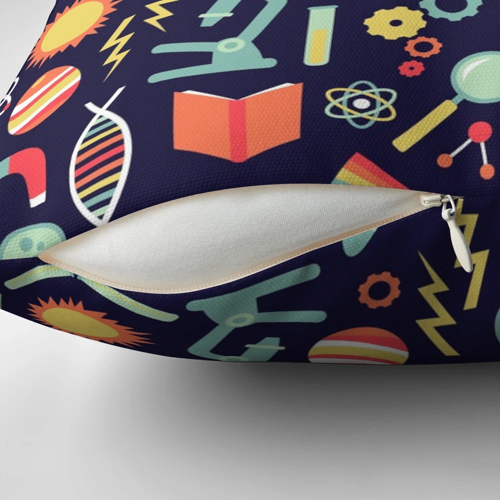 A soft, plush pillow featuring a stylish science-themed design, perfect for the geeky and nerdy at heart.