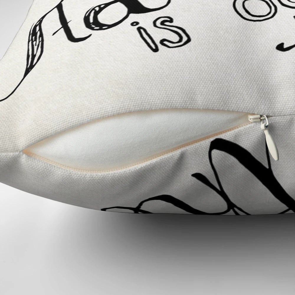Decorative throw pillow featuring the "Adventure is Out There" quote from the Disney Pixar movie "Up