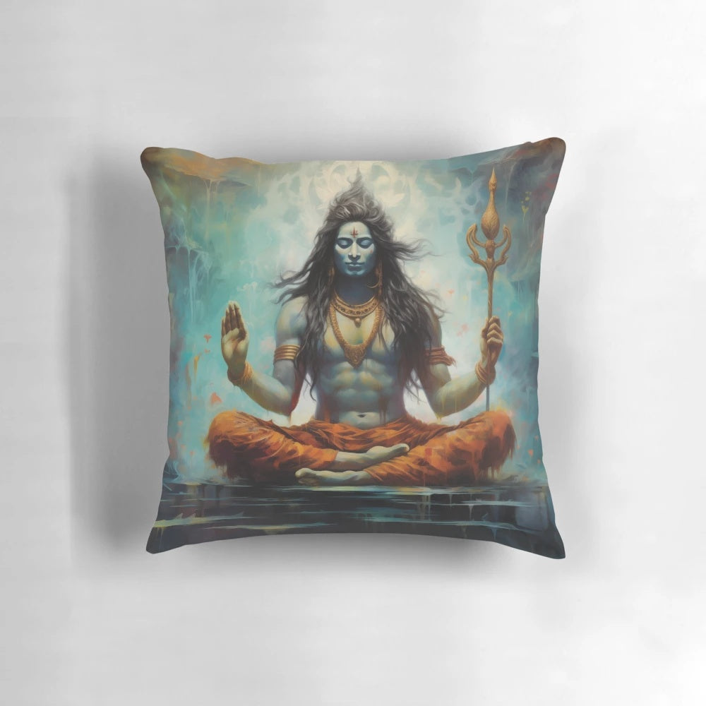 Shiva, the First Yogi, depicted on a high-quality pillow for meditation and spiritual practice.
